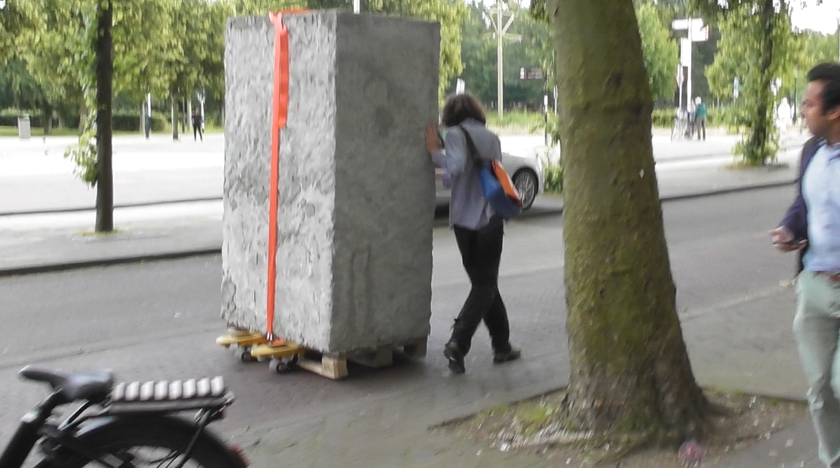 screenshot of a video of the transportation of the block